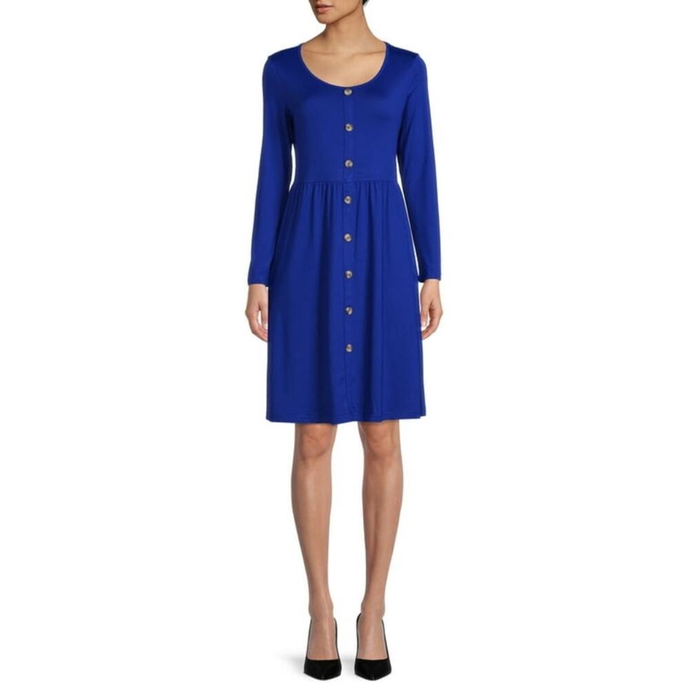 Nine.Eight Women's Button-Down Skater Blue Dress, Size Medium